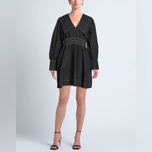 Ganni organic cotton dress poplin black dress mini collared peter pan collar